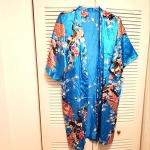 Silk Aqua Blue Peacock Night/Day Robe